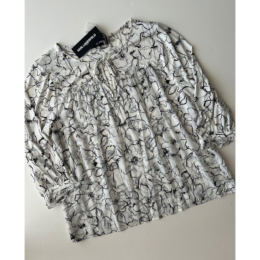 Karl Lagerfeld NWT Faux Pearl Embellished Floral Blouse